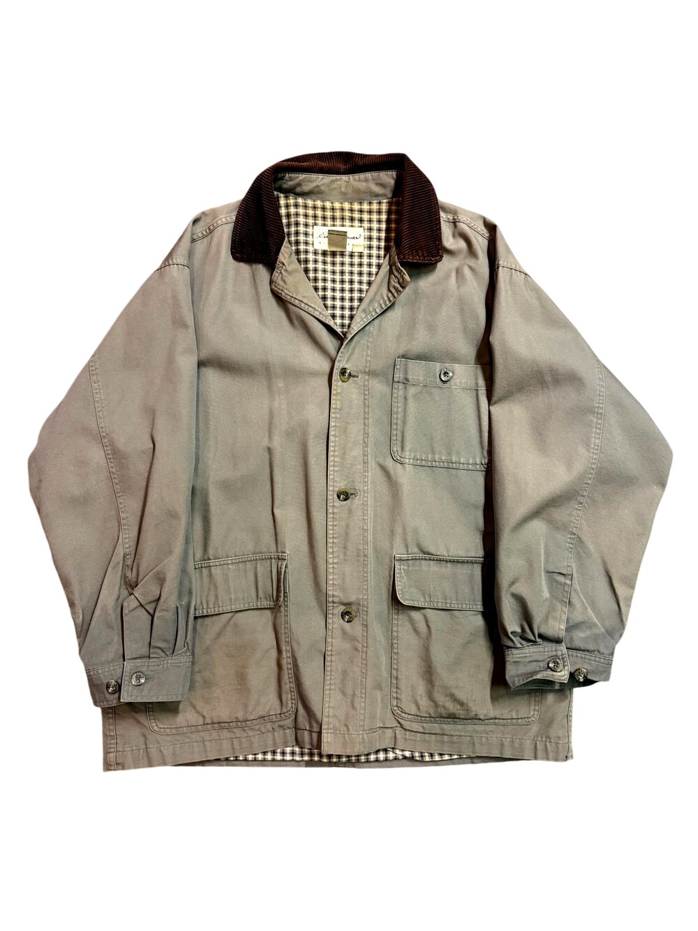 Vintage Eddie Bauer Jacket Mens Large Gray Canvas Chore Corduroy Collar 90s
